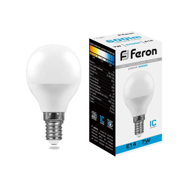 Лампа светодиодная Feron LED 7вт Е27 дневной шар (LB-95) Лампа светодиодная Feron LED 7вт Е27 дневной шар (LB-95)
