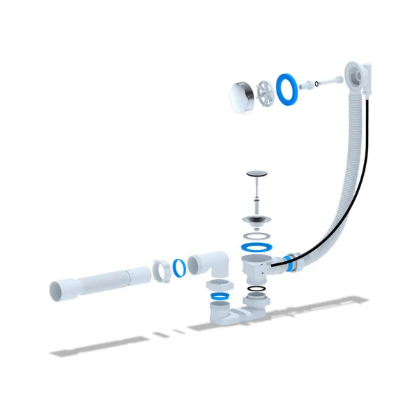 Обвязка для ванны АНИ полуавтомат 580 мм. (с плоским сифоном, с гибкой трубой 375*40/50 мм., ручка пласт. хром) АНИ пласт (EM701)