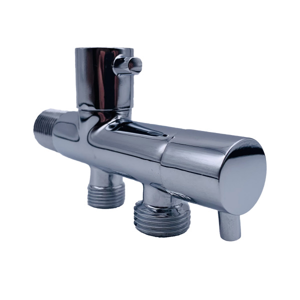 Кран угловой двойной Tiemme 1/2"x1/2"x3/8" НН хром, с чашкой (2950178)