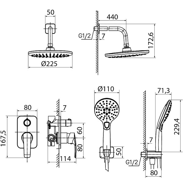 Душевая система Iddis Ray встраиваемая, черная (RAYBL02i67)