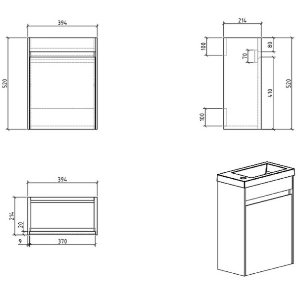 Тумба подвесная с дверкой BelBagno Pietra Mini 40-R Bianco Lucido (PIETRA MINI-400-1A-SO-BL-R)