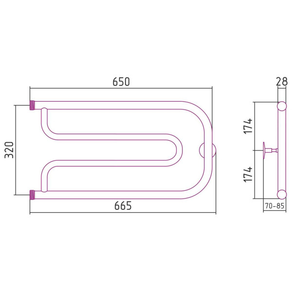 Полотенцесушитель водяной Стилье Дуэт 320х650 резьба-сгон 1 хром (00010-3265) Полотенцесушитель водяной Стилье Дуэт 320х650 резьба-сгон 1 хром (00010-3265)