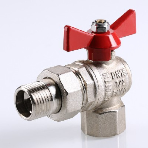 Кран угловой 1" шаровый со сгоном Valtec Base (красная бабочка) VT.228.N.06