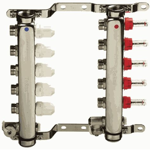 Коллекторная группа 5 отводов 1"*3/4"(18)EK с расходомерами TeRma (нерж.ст) (14105)
