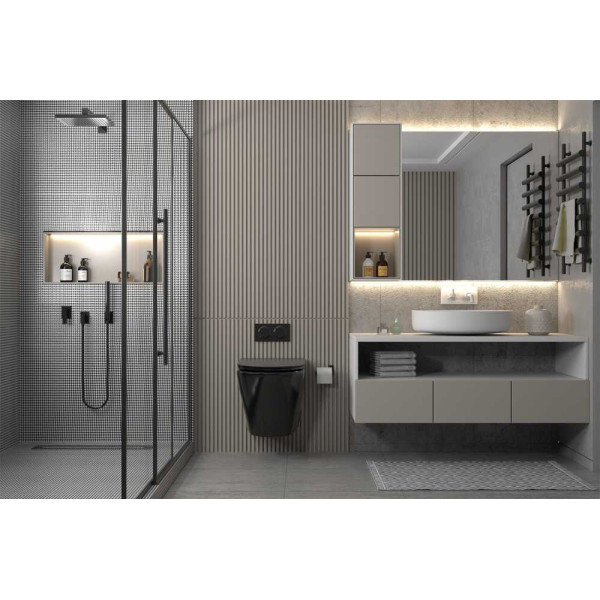 Унитаз подвесной Abber Bequem безободковый, черный матовый (AC1102MB) Унитаз подвесной Abber Bequem безободковый, черный матовый (AC1102MB)