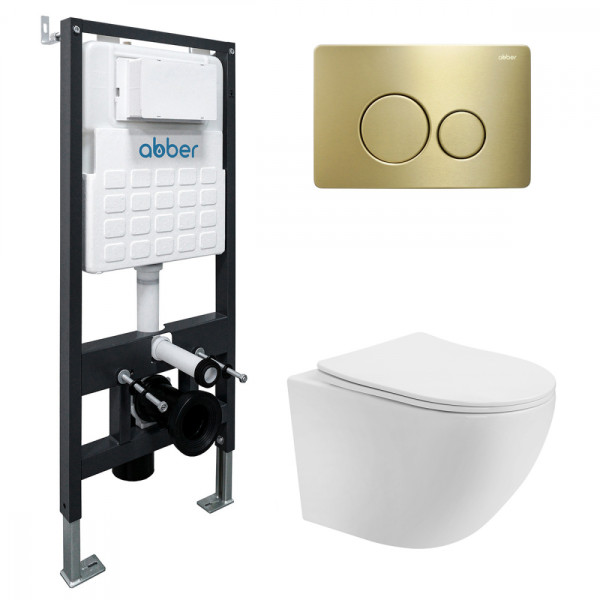 Комплект инсталляция с унитазом Abber Bequem с клавишей золото матовое (AC1100T-AC0105-AC0121MMG) Комплект инсталляция с унитазом Abber Bequem с клавишей золото матовое (AC1100T-AC0105-AC0121MMG)