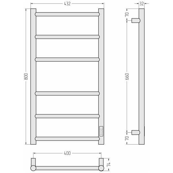 Полотенцесушитель электрический Сунержа Стилье Формат 27 800x400 матовый провод слева/справа чёрный (31528-8040)