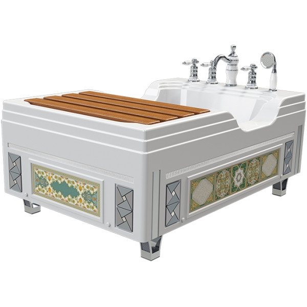 Ванна акриловая Радомир Тахарат 120*80 с каркасом с декор. ножками, слив-перерлив, комплект панелей, сиденье из террасной доски (1-01-0-0-1-166) Ванна акриловая Радомир Тахарат 120*80 с каркасом с декор. ножками, слив-перерлив, комплект панелей, сиденье из террасной доски (1-01-0-0-1-166)