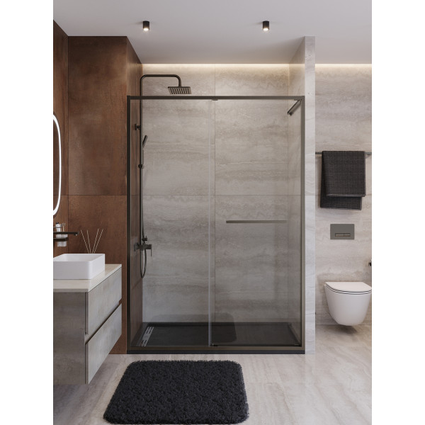 Душевая дверь Cezares Lux 140x195 стекло прозрачное, профиль оружейная сталь (LUX-B-FS-11-140-C-GM)