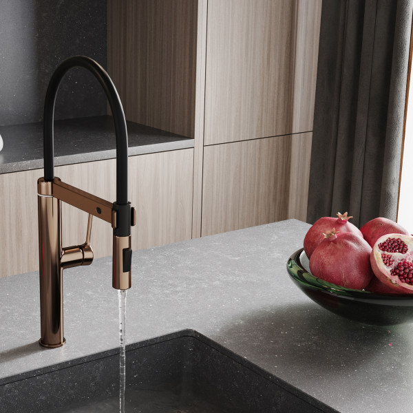 Смеситель для кухни WasserKRAFT с гибким изливом розовое золото (A8897)