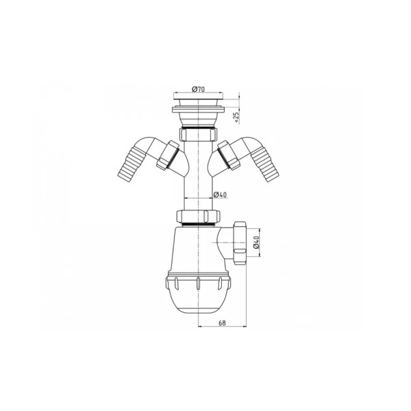 Сифон 40 мм. бутылочный АНИ "Грот" с выпуском 1 1/2"*70 мм. и 2-мя отводами для стир.машины АНИ пласт (A1100)