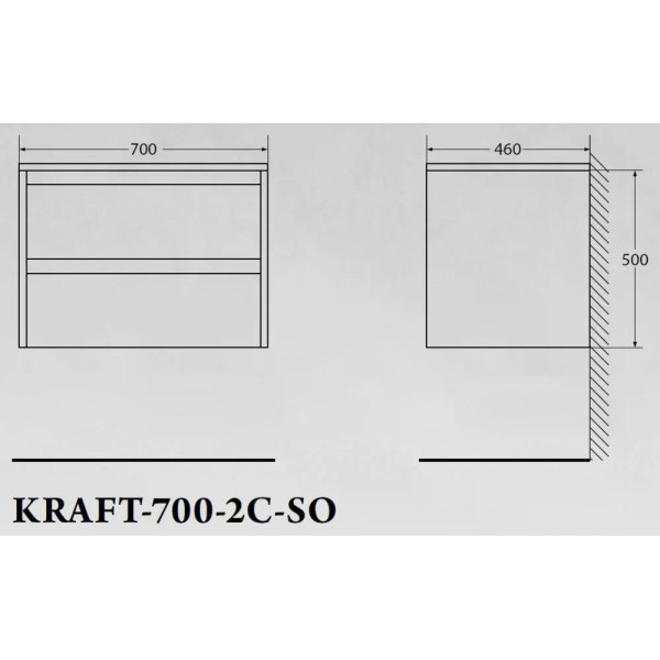 Тумба подвесная Cezares Kraft 750x455x500 с фрезерованными ручками по всей длине фасада с двумя выкатными ящиками Bianco Opaco (KRAFT-750-2C-SO-BO)