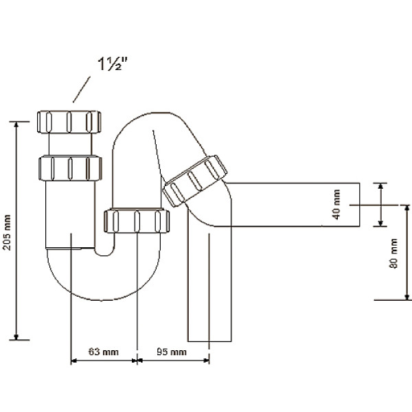 Сифон McAlpine 1 1/2"*40 мм трубный, без вент.клапана, с отв.трубой (MRSK12)