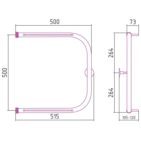 Полотенцесушитель водяной Стилье П-образный 2 полки 500х500 резьба-сгон 1 хром (00012-5050) Полотенцесушитель водяной Стилье П-образный 2 полки 500х500 резьба-сгон 1 хром (00012-5050)
