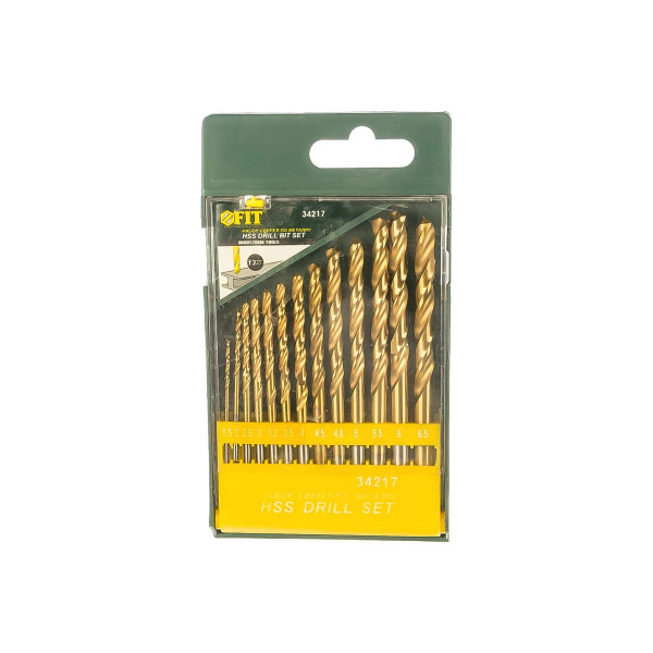 Набор сверл по металлу FIT HSS титановое покрытие, 13 штук (1,5-6,5 мм) (34217)