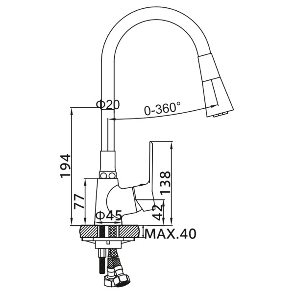 Смеситель для кухни Ledeme с гибким изливом черный (L4161B-2) Смеситель для кухни Ledeme с гибким изливом черный (L4161B-2)