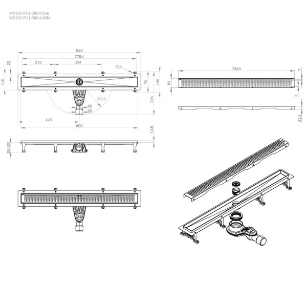 Душевой лоток AM.PM MasterFlow линейный универс затвор Cut Gradient 80 см черн мат (W01SC-P11-080-01BM)