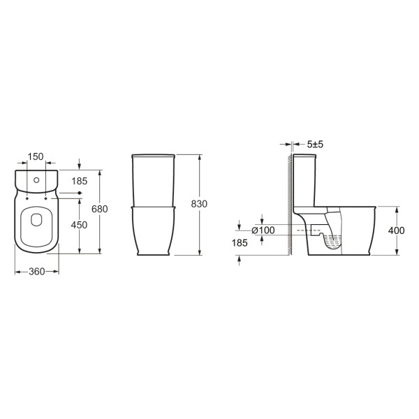 Унитаз напольный BelBagno Prado P-trap 360х680х400 без бачка и сиденья (BB10150CP)