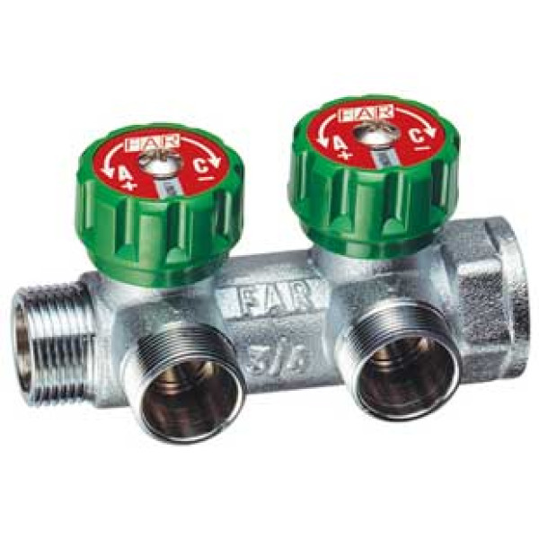 Коллектор проходной регулируемый FAR Multifar (3825 34) 3/4" НР-ВР, 2 отвода М24х19 Коллектор проходной регулируемый FAR Multifar (3825 34) 3/4" НР-ВР, 2 отвода М24х19