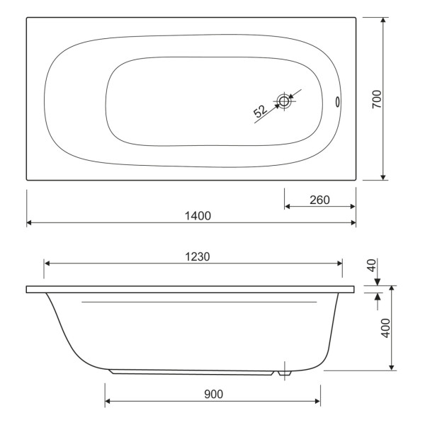 Ванна акриловая Cezares Eco 140x70x60 белый (ECO-140-70-40-W37)
