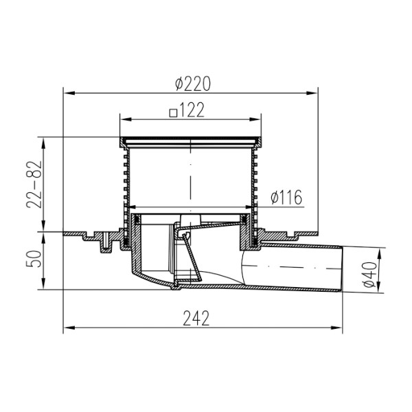 Трап MCH с боковым сливом универсальный DN40 решетка нерж. 122х122 (г/з+с/з)