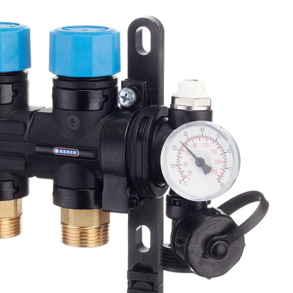 Коллекторная группа 11 отводов 1" с расходомерами и термометрами Henco (композит) (UFH-0605MDK11-03L)