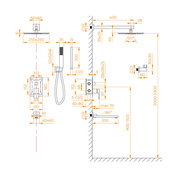 Душевая система RGW SP-56Gb встраиваемая золото (51140856-06)