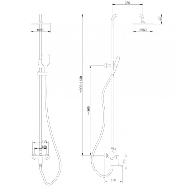 Душевая система Abber Weiss Insel с изливом, хром (AF8016L)