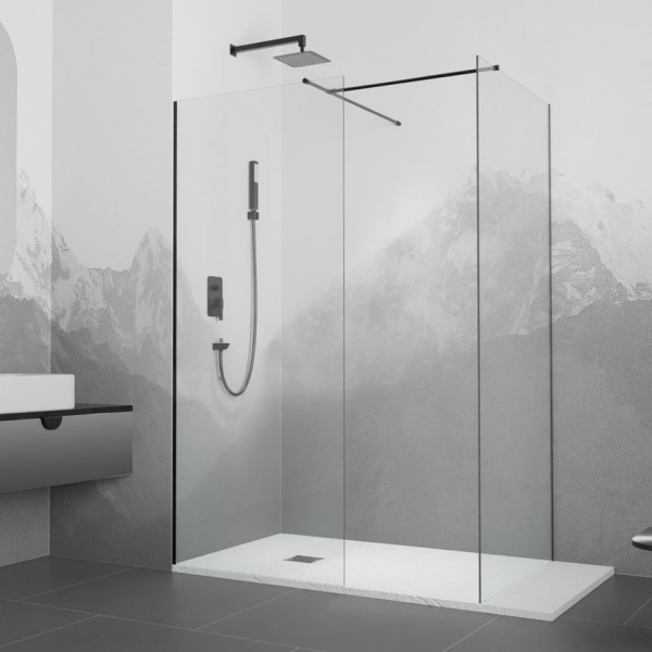 Душевая перегородка RGW WA-020B (WA-010B (2 шт.) + S-1220 B) 1200x700 стекло прозрачное, профиль черный (02122027-11)