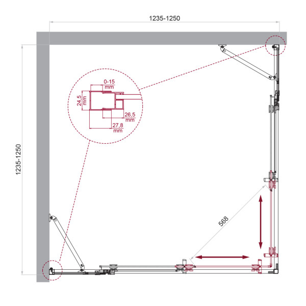 Душевой уголок BelBagno Luce 125x125x195 стекло прозрачное, профиль хром (LUCE-A-22-100+25-C-Cr)