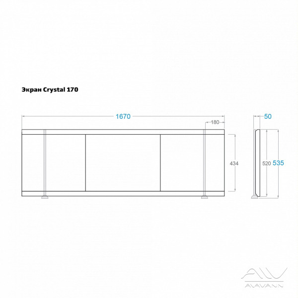 Экран фронтальный для ванны Alavann Crystal 1,7 белый Экран фронтальный для ванны Alavann Crystal 1,7 белый