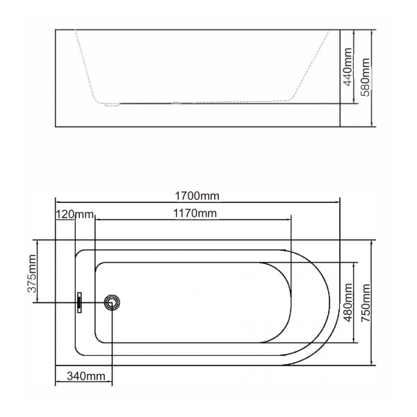 Ванна акриловая отдельностоящая Swedbe Vita 1700x580x750 белая (8842)