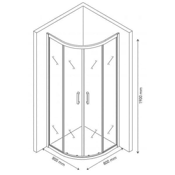 Душевой уголок Berges Solo R 800*800*1900 стекло прозрачное, профиль хром сильвер (61101)