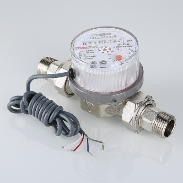 Счетчик для воды универсальный с импульсным выходом Valtec 1/2" (80 мм., со сгонами) VLF-15U-I Счетчик для воды универсальный с импульсным выходом Valtec 1/2" (80 мм., со сгонами) VLF-15U-I