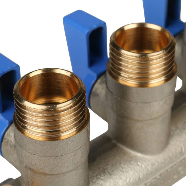 Коллектор 3 отвода с шаровыми клапанами 3/4"x1/2"(16) Stout (латунь, синие ручки) (SMB-6201-341203)