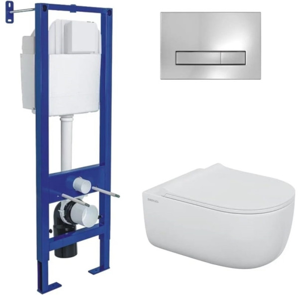 Комплект инсталляция с унитазом Berges Atom Line кнопка хром глянец, унитаз Ego XL Rimless, сиденье с soft-close (043356) Комплект инсталляция с унитазом Berges Atom Line кнопка хром глянец, унитаз Ego XL Rimless, сиденье с soft-close (043356)