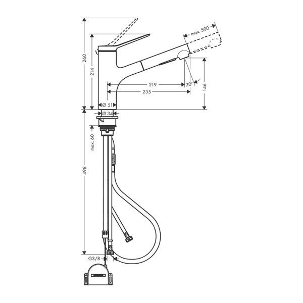 Смеситель для кухни Hansgrohe Zesis M хром, с видвижным изливом (74803000) Смеситель для кухни Hansgrohe Zesis M хром, с видвижным изливом (74803000)