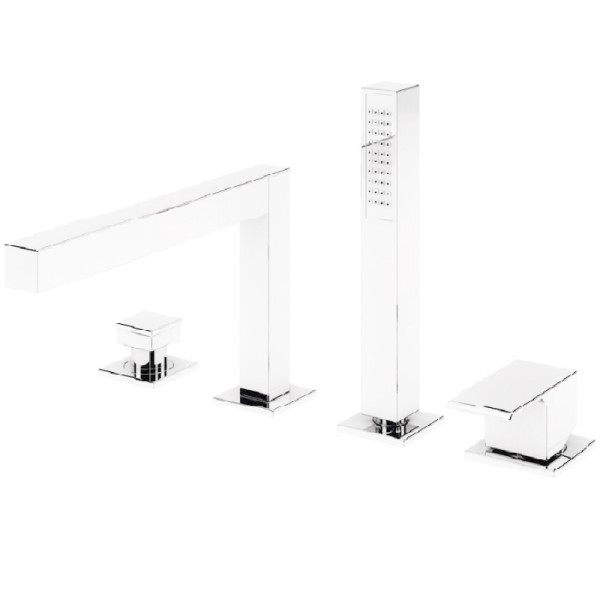 Смеситель на борт ванны Cezares Porta с выдвижным душем и переключателем, белый матовый (PORTA-BVDM4-BIO)