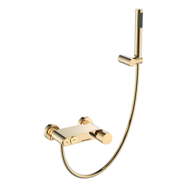 Смеситель для ванны и душа Boheme Stick gold Diamond gold с душевым гарнитуром золотой (123-GG)