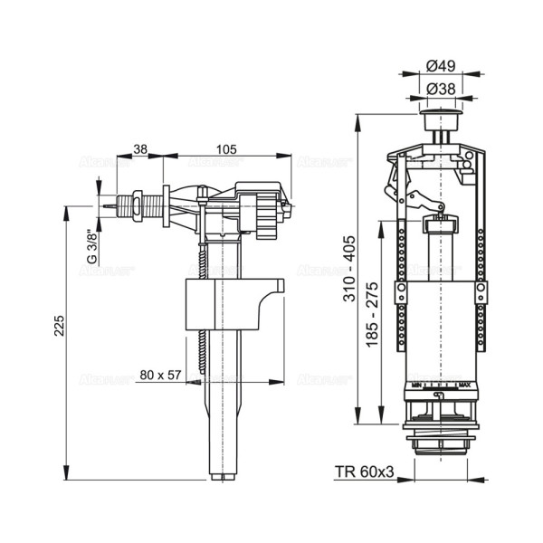 Арматура для смывного бачка Alcaplast со стоп кнопкой,впускной механизм (SA2000 3/8" CHROM) Арматура для смывного бачка Alcaplast со стоп кнопкой,впускной механизм (SA2000 3/8" CHROM)