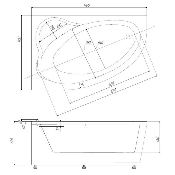 Ванна акриловая Azario Laura 170x110 правосторонняя (AV.0051170)