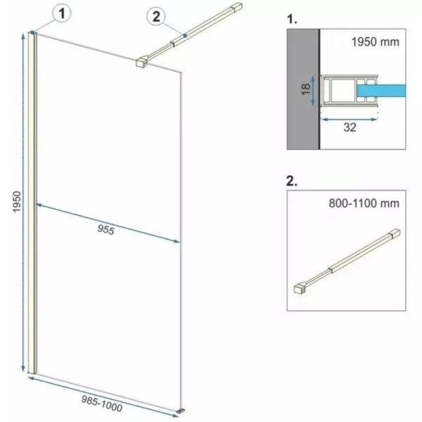 Душевое ограждение Rea Aero 100x195 стекло прозрачное, профиль золото (REA-K8440)