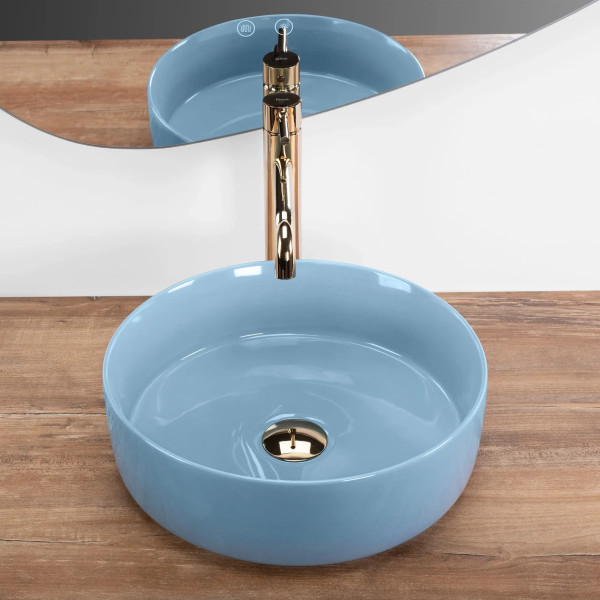 Раковина накладная REA Sami L.blue shiny 37x37x11,5 голубая (REA-U6619)