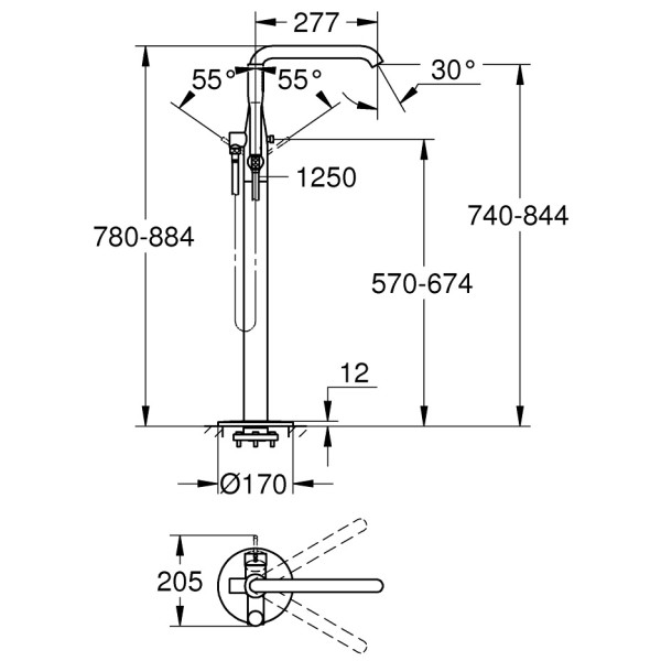 Смеситель напольный для ванны и душа Grohe Essence New (23491EN1) Смеситель напольный для ванны и душа Grohe Essence New (23491EN1)