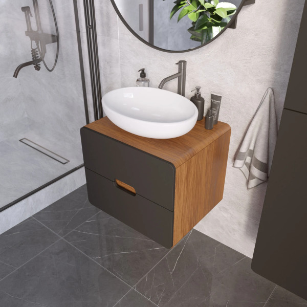 Тумба подвесная 1Marka Vortex  600x500x50 (орех ноче тортона/монолит найт) (Ц0000033058)