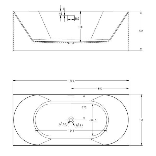 Ванна акриловая Abber 170*75 белая (AB9281)