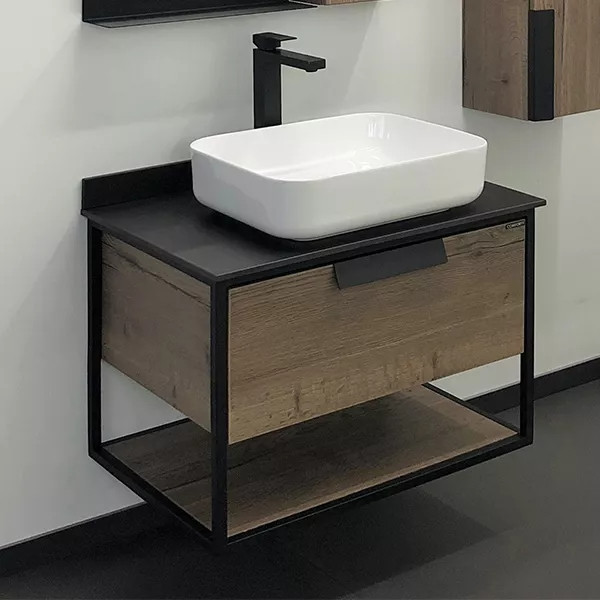 Тумба подвесная с раковиной Comforty Кёльн 750x522x645 дуб темный/черный (00004149065)