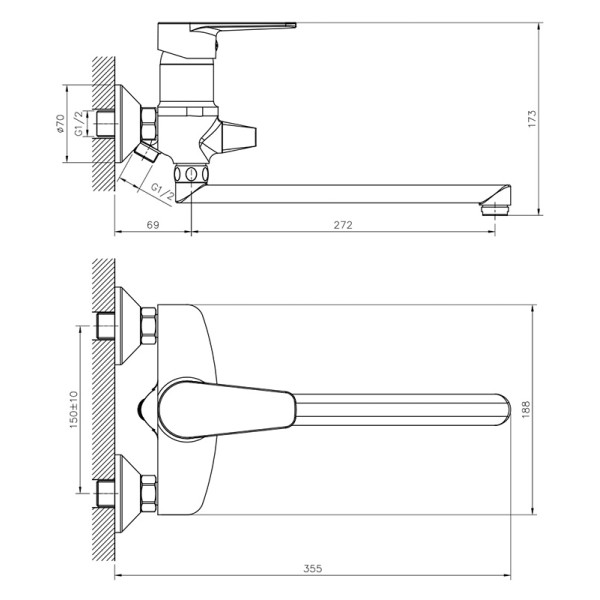 Смеситель для ванны и душа Decoroom DR74 хром (DR72043)