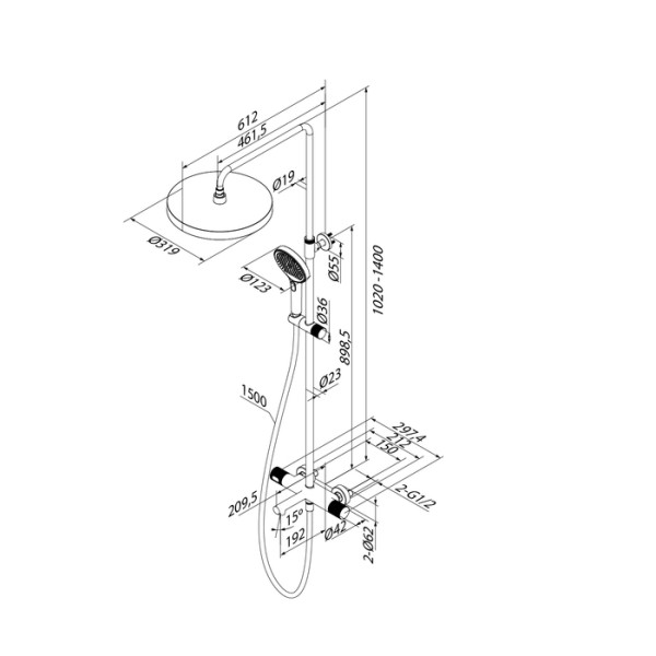 Душевая система Iddis Duna с тропическим душем изливом и термостатом глянцевый хром (DUNSBSTi06)