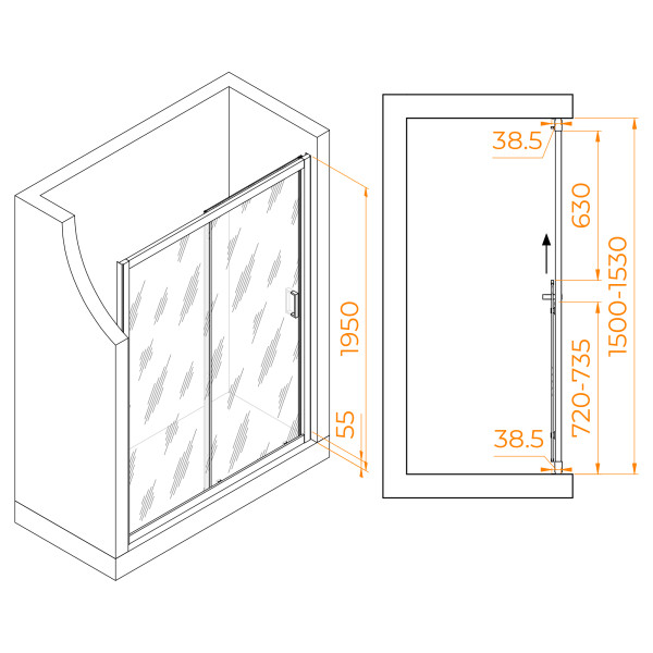 Душевая дверь RGW Passage 150x195 стекло прозрачное, профиль черный (350801615-14)